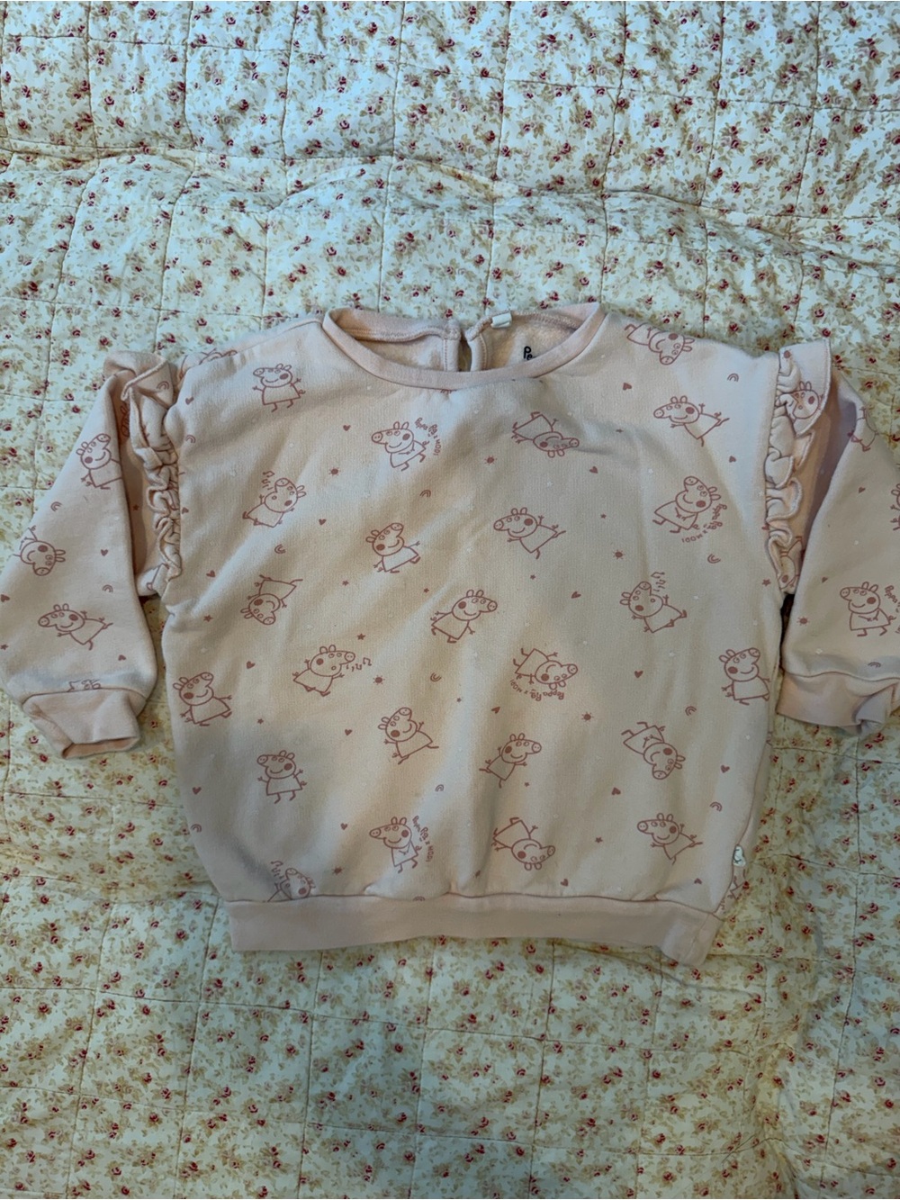MORI Girls' Light Pink Ruffle Sleeve Peppa Pig Sweatshirt